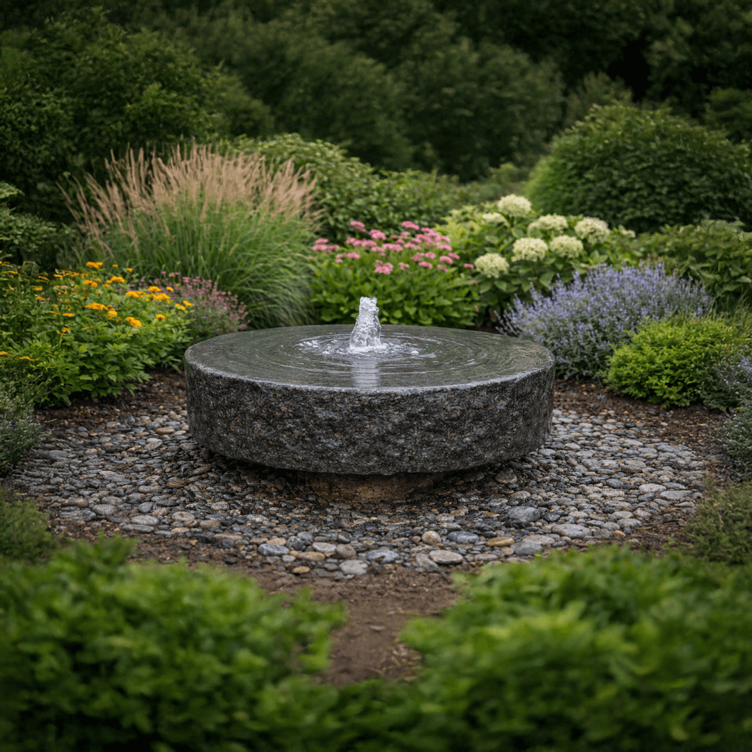 gray granite bubbling pedestal fountain kit millstone pedestal fountain in garden landscape with circular bubbling water feature