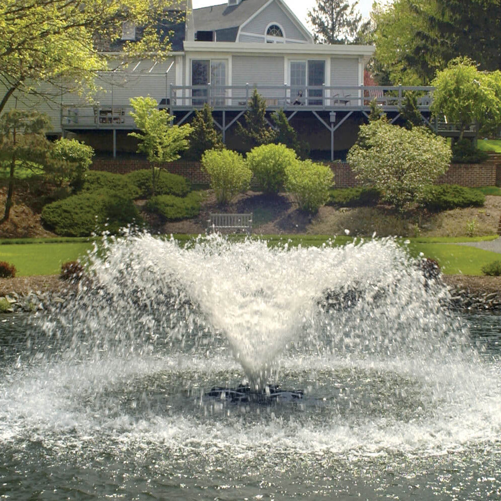 Otterbine Saturn aerating pond fountain, low wide umbrella spray – view 2
