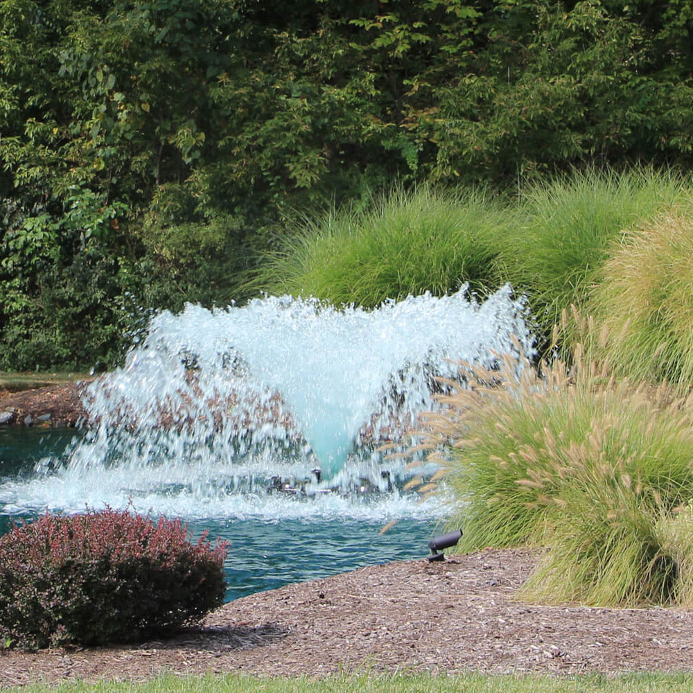 Otterbine Saturn aerating pond fountain, low wide umbrella spray – view 3