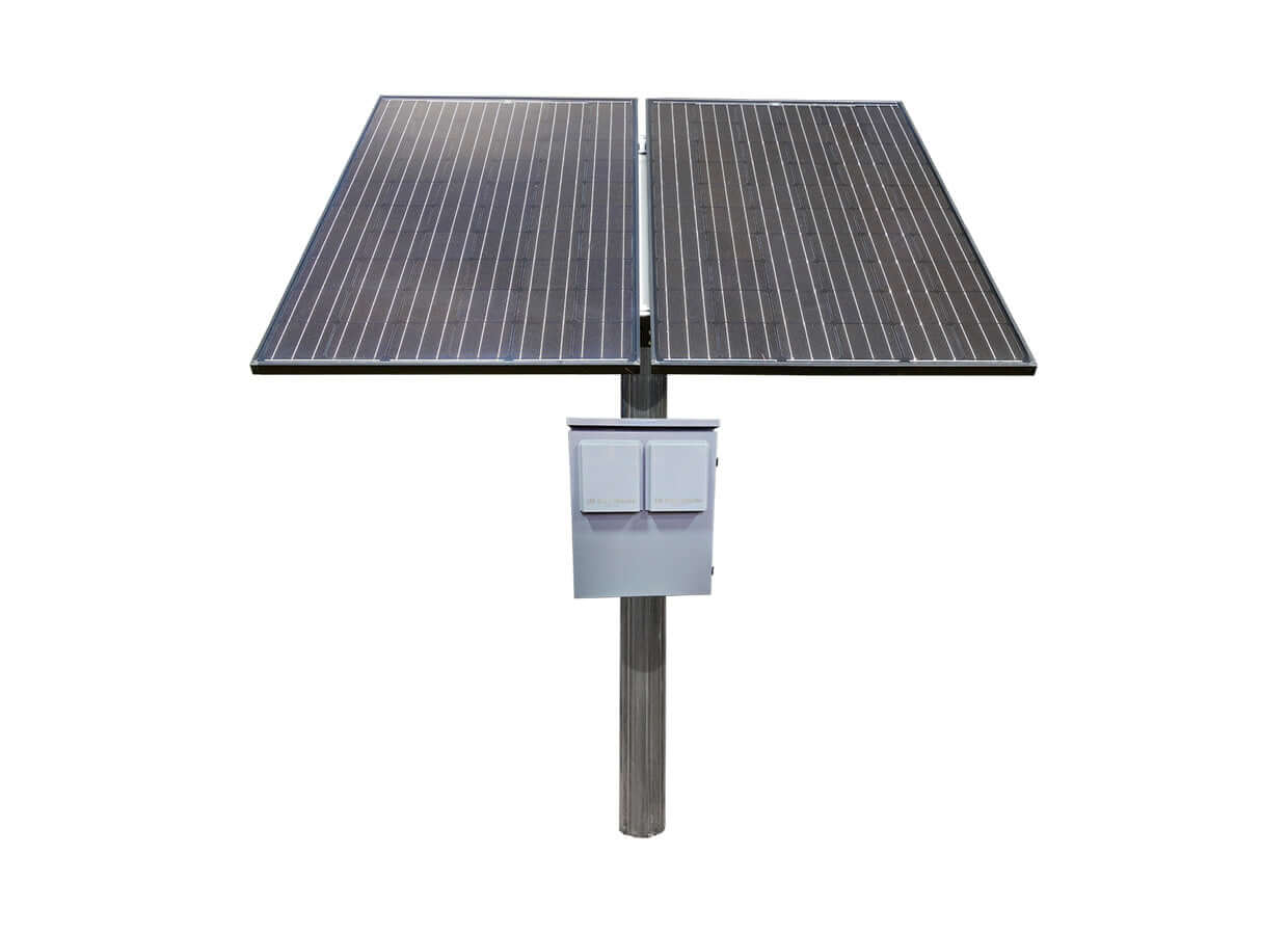 Scott Aerator Solar Atriarch 1/2 HP solar pond fountain 2-panel solar array with control box mounted on pole