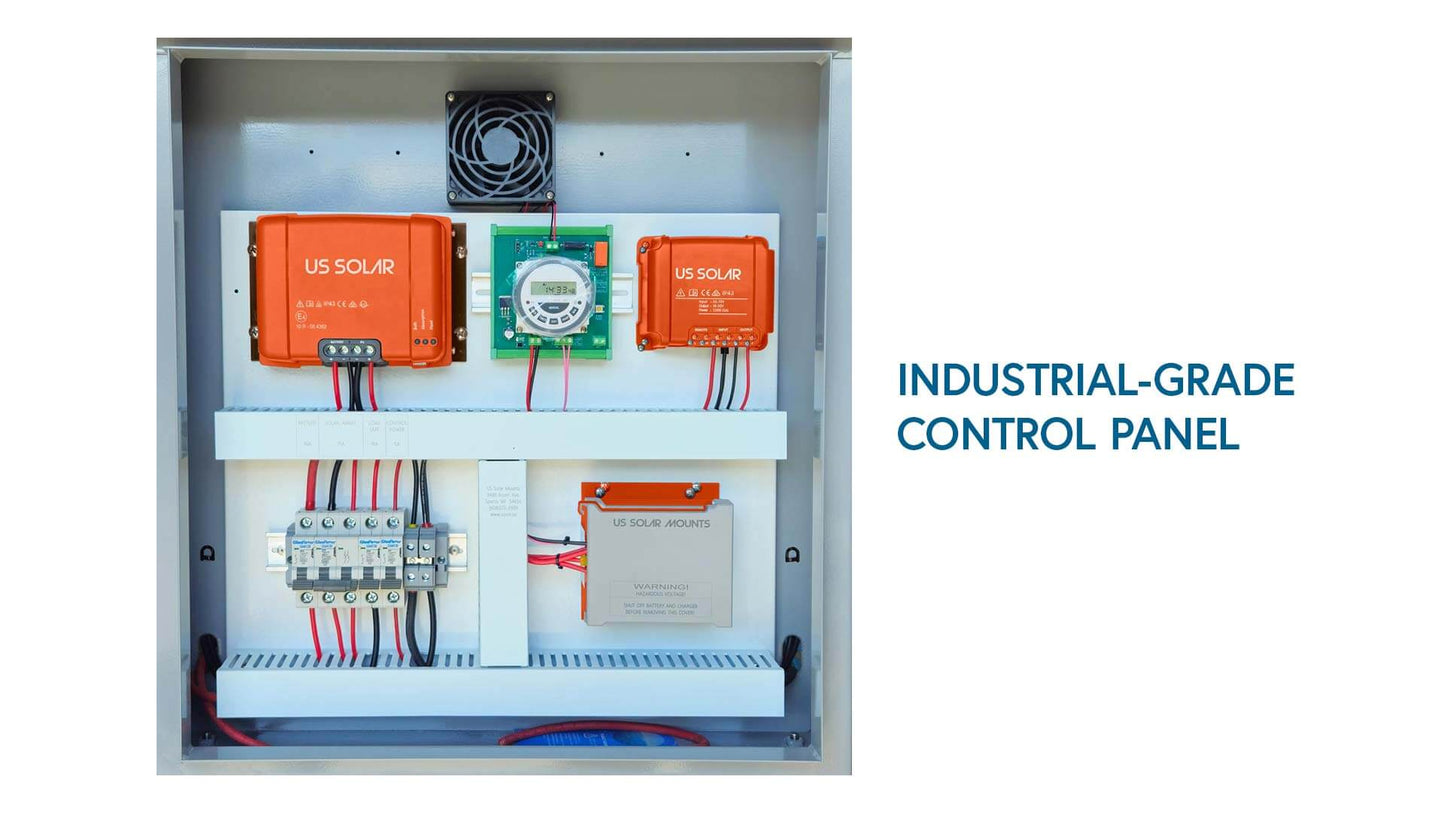 48V solar pond aerator battery backup module industrial-grade control panel with wiring for Scott Aerator solar pond aeration system